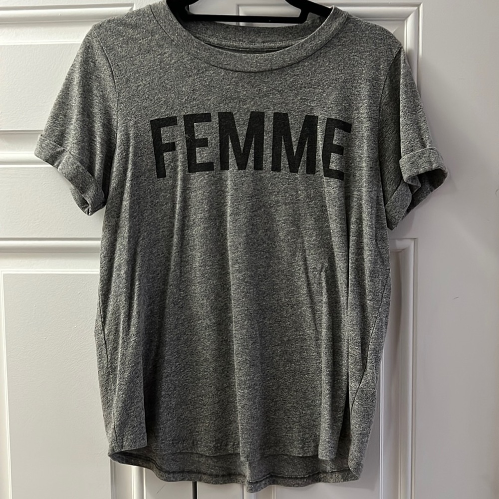 “Femme” grey Anthropologie t-shirt